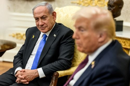 President Donald Trump holds a bilateral meeting with Israeli Prime Minister Benjamin Netanyahu in the Oval Office to discuss the U.S. peace plan for Gaza, Monday, September 29, 2025. (Official White House Photo by Daniel Torok)
