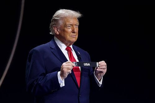 President Donald Trump draws out the card of United States during the FIFA World Cup 2026 Official Draw at John F. Kennedy Center for the Performing...